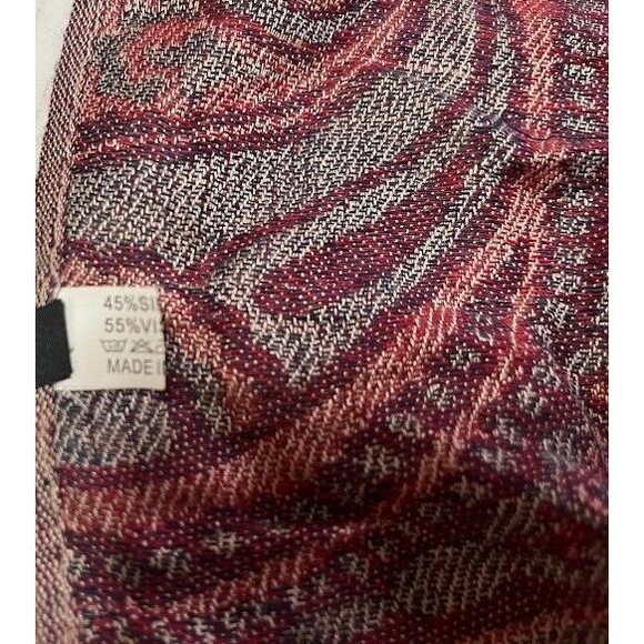 NWT Walina Bohochic Silk/Viscose Blend Taupe/Grey/Red 70"x28" Fringe Shawl/Scarf - Picture 4 of 8